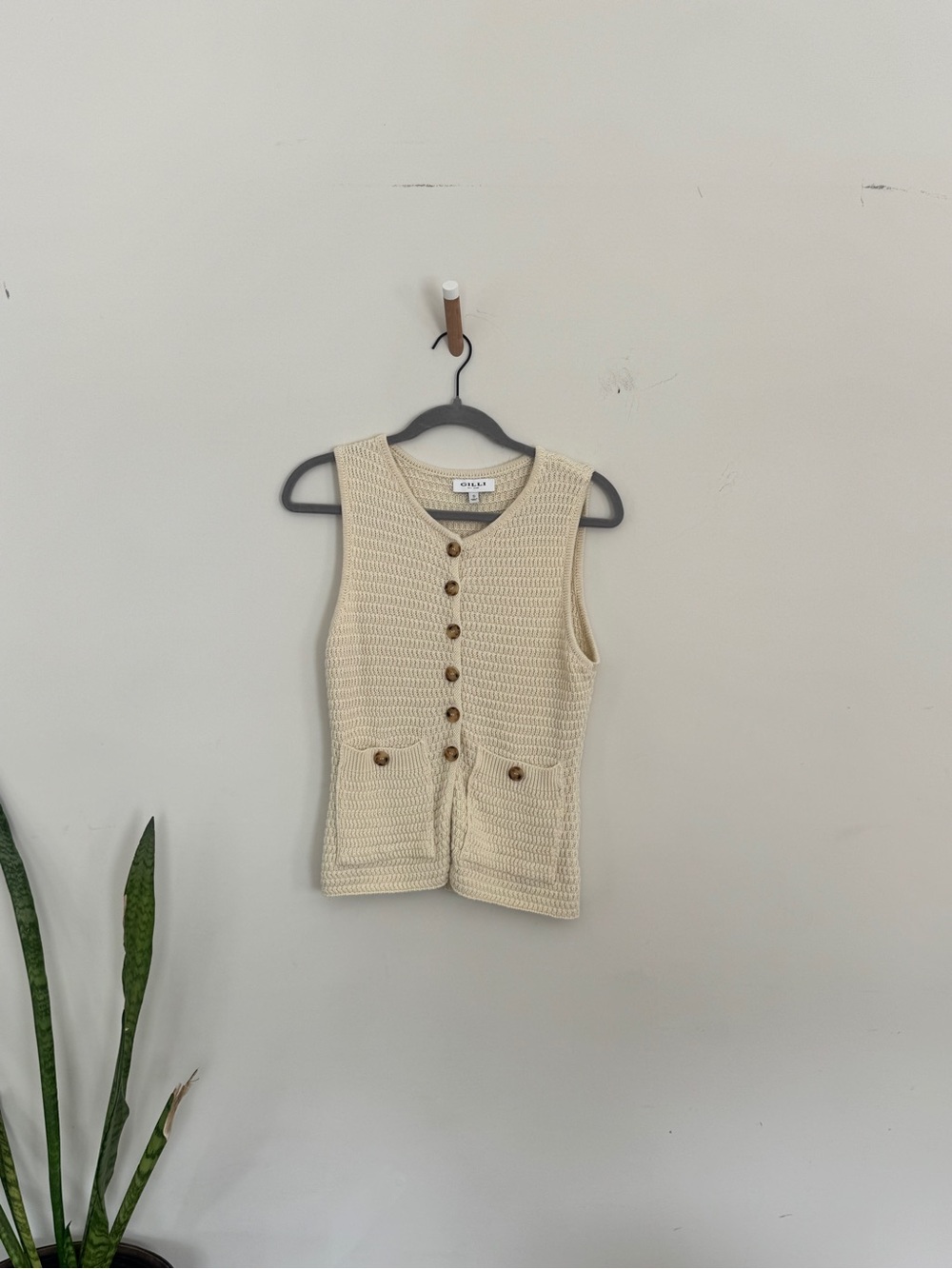 Gilli Cream Knit Button-Front Vest